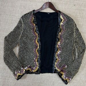 Vintage Women's Beaded Sequin Evening Jacket Medium Swiftie Sparkles Holiday